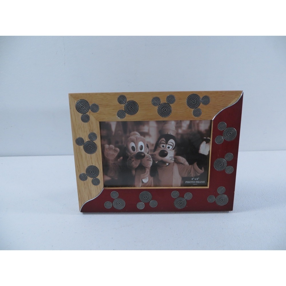 Disney 2 Tone Wood Mickey Mouse Head Inlaid Metal 4" x 6" Photo Picture Frame